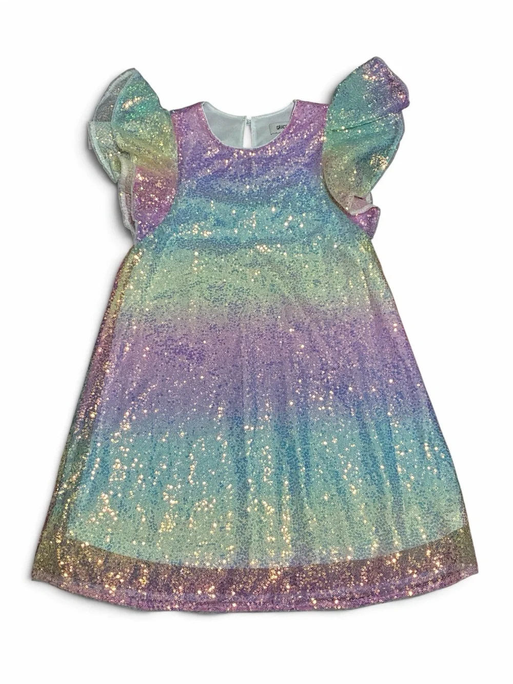 Grace Karin Girls Sequin Dress 8Y Pastel Rainbow Sparkle Flutter Sleeve Party 8